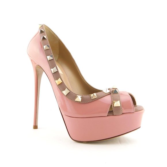 VALENTINO Rockstud Baby Pink Patent Leather Platform Peep Toe Heel Pumps 36.5 - Picture 2 of 9